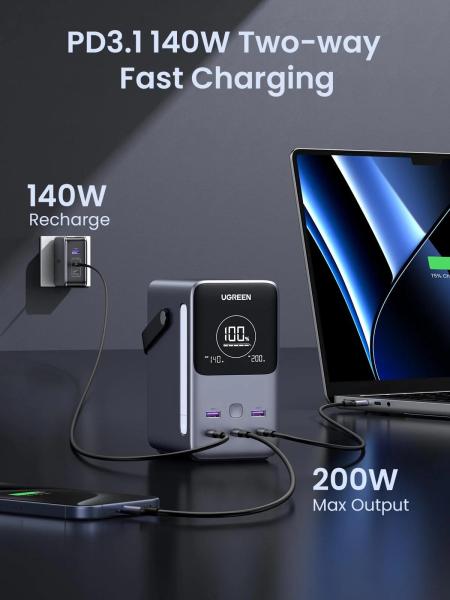 UGREEN powerbanka s rychlým nabíjením 48000mAh 5-port s displejem a LED,  Li-ion,  300W,  3x USB-C,  2x USB-A,  stříbrná1