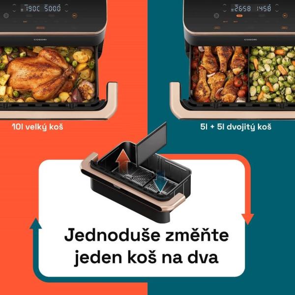 Cosori Dual Blaze TwinFry chytrá horkovzdušná fritéza 10 L,  keramika,  černá3