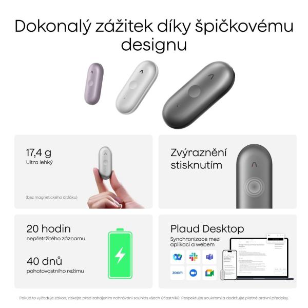 PLAUD Note Pin S Purple - AI hlasový záznamník + náramek a šňůrka na krk3