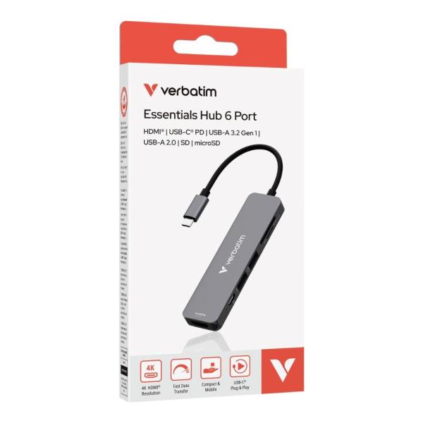 VERBATIM Dokovací stanice USB-C,  6v1,  HDMI,  USB-C PD,  USB 3.0,  USB 2.0,  SD a microSD,  šedá1