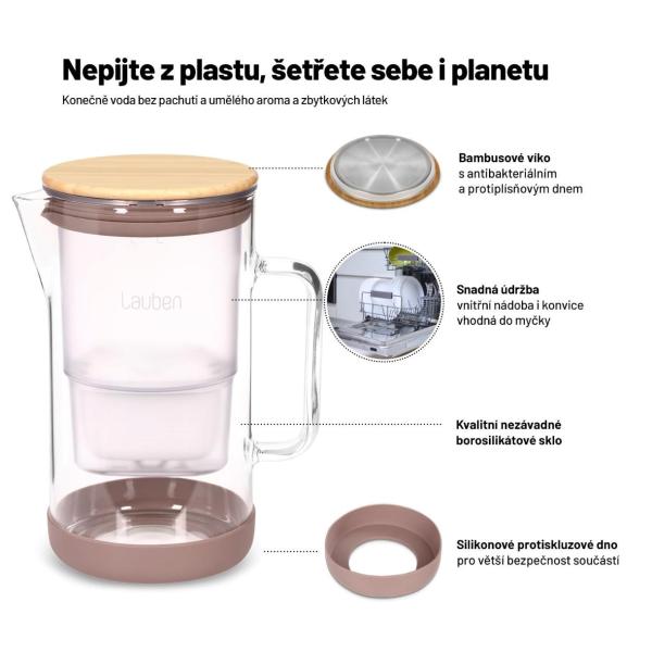 Lauben Glass Water Filter Jug 25GW - filtrační konvice1