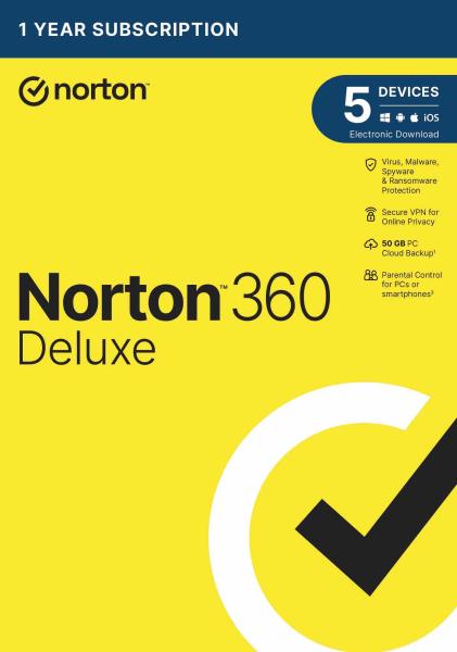 Norton 360 Deluxe 50GB, 1 lic. 5 zar. 12 mes.
