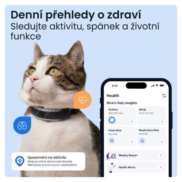 Tractive CAT 6 Mini – chytrý GPS lokátor pro kočky a monitor zdraví s integrovaným obojkem - černý1