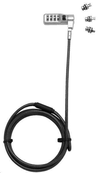 DICOTA Universal Security Cable Lock, 3 Exchangeable heads fits all slots,  combination