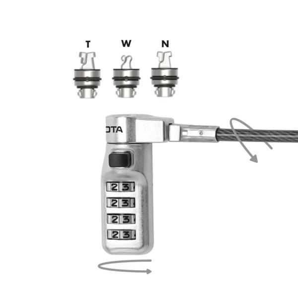 DICOTA Universal Security Cable Lock, 3 Exchangeable heads fits all slots,  combination1