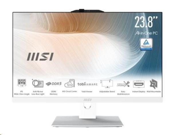 MSI PC AiO Modern AM242P 1M-2089XEU,  Core 5 120U,  23.8 FHD,  Anti-Glare,  Non-Touch,  16GB,  512GB SSD,  N/ A,  No OS,  White
