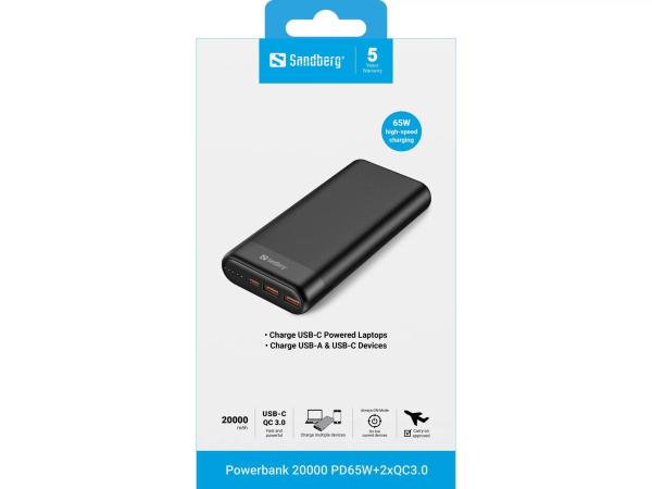 Sandberg Powerbank 20000 PD65W+2xQC3.01