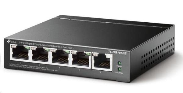 TP-Link Easy Smart switch TL-SG105PE (5xGbE,  4xPoE+,  65W,  fanless)