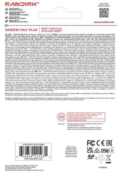 Sandisk Ultra PLUS SDXC karta 512GB UHS-I,  V10,  U1,  C10,  (200MB/ s)4