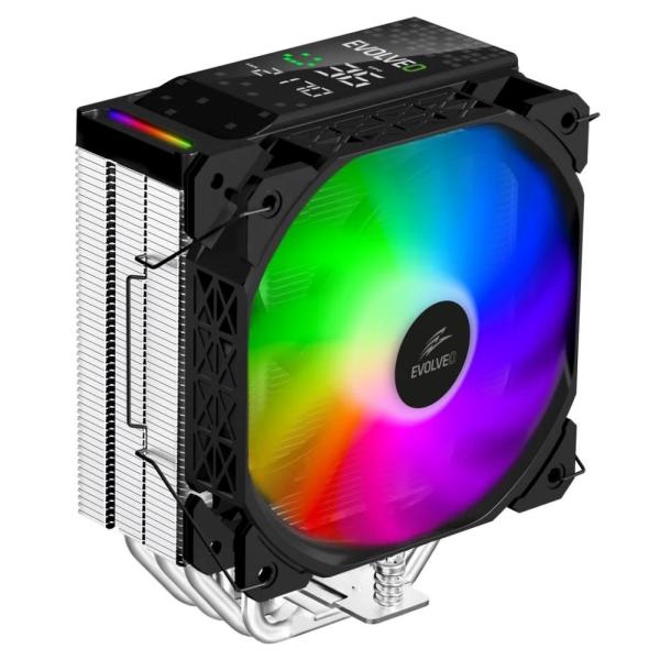 EVOLVEO QuietCool7, CPU chladič s digitálnym displejom, 6x heatpipe, čierny