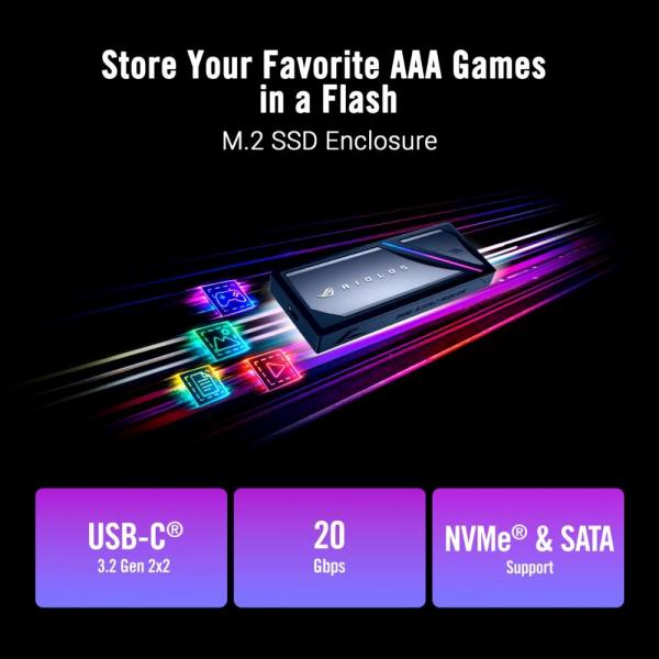 ASUS Externí box pro SSD M.2 ROG STRIX AIOLOS,  USB 3.2 Gen 2x2,  ARGB,  černá9