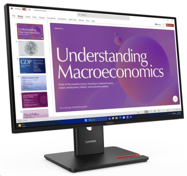 LENOVO LCD T24D-40 - 23.8", IPS, 16:9, 1920x1080, 120Hz, 250cd/ m2, 1500:1, 4ms, USB-C(96W PD), HDMI, DP, DPout, DC, USBHub, RJ45, Pivot1