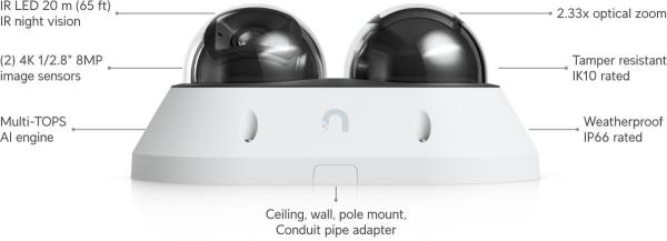 UBNT AI Multi Sensor 2,  UniFi Protect panoramatická IP kamera,  16MP,  bílá1