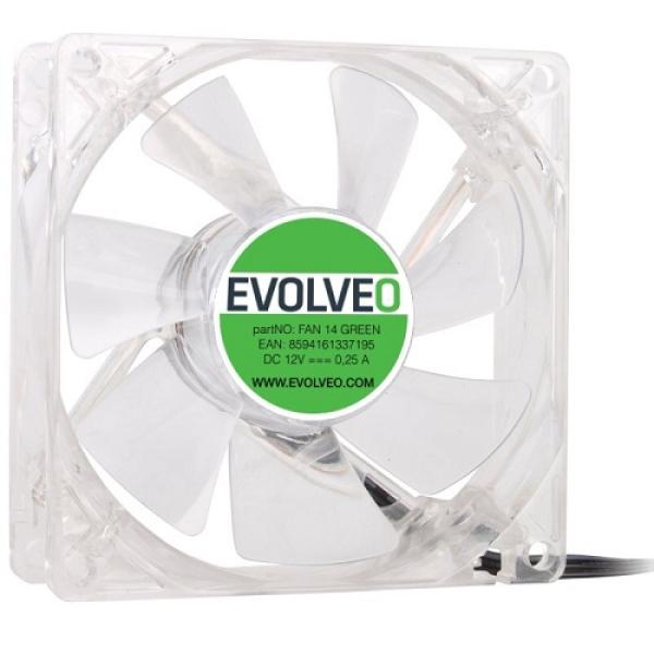 EVOLVEO 14L1GR ventilátor 140mm,  4 LED zelené,  3pin