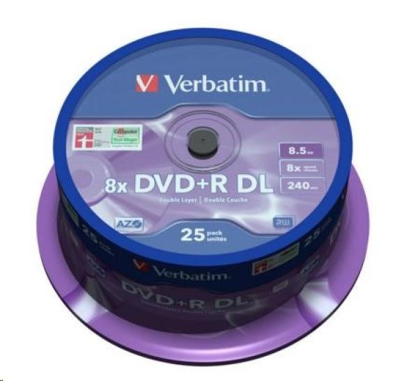 VERBATIM DVD+R(25-balenie) Dvojvrstvové/8x/8.5 GB/vreteno