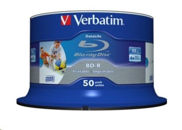 VERBATIM BD-R SL Datalife (50-pack)Blu-Ray/ Spindle/ 6x/ 25GB Wide Printable1