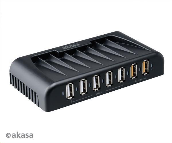 AKASA HUB USB Connect 7FC,  5x USB 2.0,  2 nabíjacie porty USB,  externé,  s napájacím adaptérom