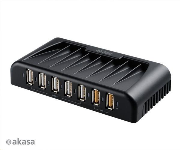 AKASA HUB USB Connect 7FC,  5x USB 2.0,  2 nabíjacie porty USB,  externé,  s napájacím adaptérom3