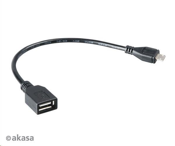 AKASA USB OTG Micro USB samec na USB typ A samica redukčný kábel,  15 cm