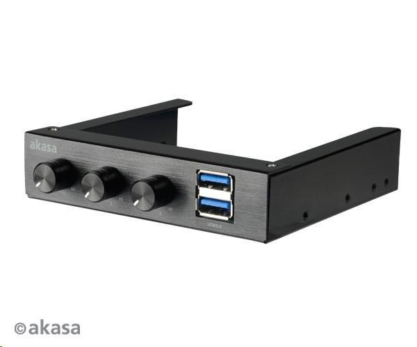 Ovládací panel AKASA do 3, 5" pozície,  3x FAN,  2x USB 3.0,  čierny hliník