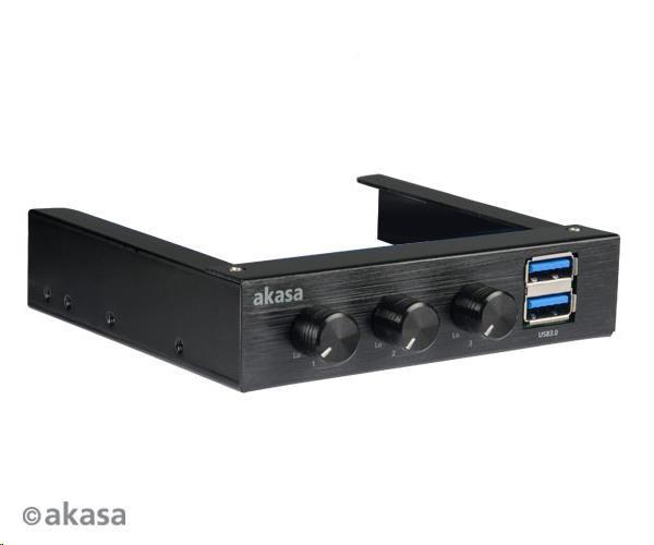Ovládací panel AKASA do 3, 5" pozície,  3x FAN,  2x USB 3.0,  čierny hliník1