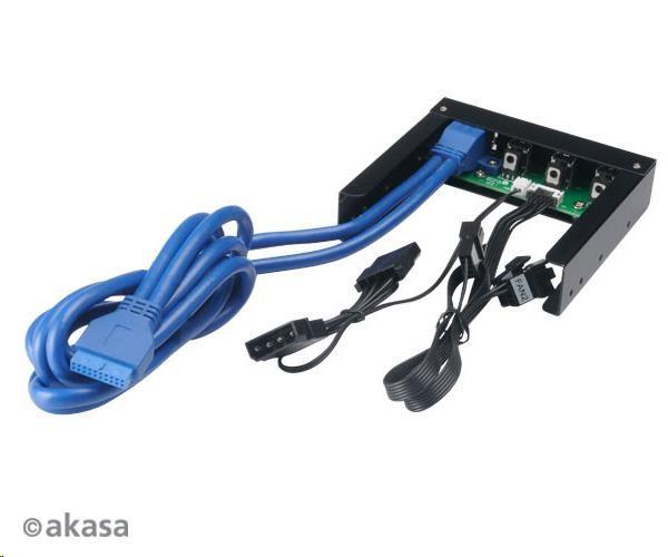 Ovládací panel AKASA do 3, 5" pozície,  3x FAN,  2x USB 3.0,  čierny hliník2