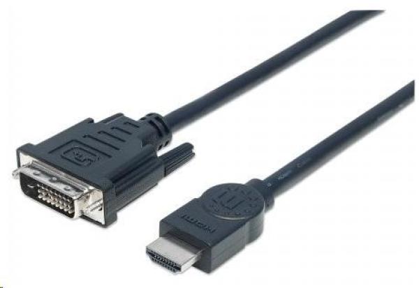 MANHATTAN HDMI samec - DVI-D 24+1 samec,  dvojlinkové prepojenie,  čierna farba,  3 m
