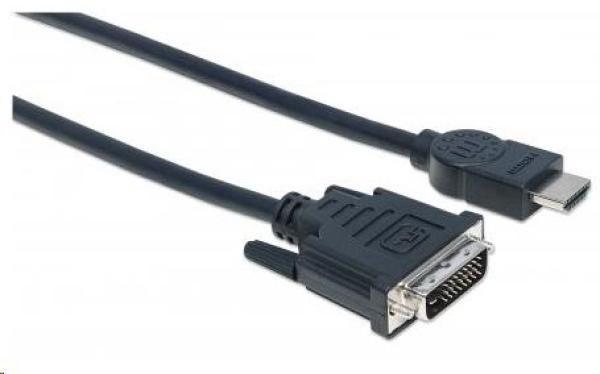 MANHATTAN HDMI samec - DVI-D 24+1 samec,  dvojlinkové prepojenie,  čierna farba,  3 m0