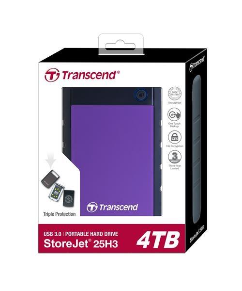 Externý pevný disk TRANSCEND 2, 5" USB 3.1 StoreJet 25H3P,  4 TB,  fialový (odolný voči nárazom)5