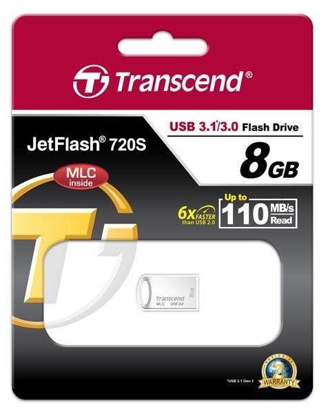 TRANSCEND Flash disk 8GB JetFlash®720S,  USB 3.1,  riešenie MLC (R:110/ W:25 MB/ s) striebro5
