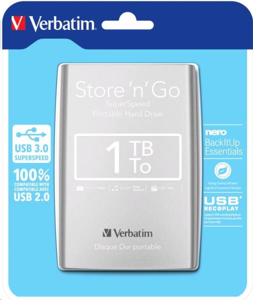 VERBATIM HDD 2.5" 1TB Store &quot;n&quot; Go USB 3.0 ,  striebro1
