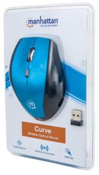 MANHATTAN Mouse Curve,  USB,  optická,  bezdrôtová,  5 tlačidiel,  1600 dpi,  modro-čierna5