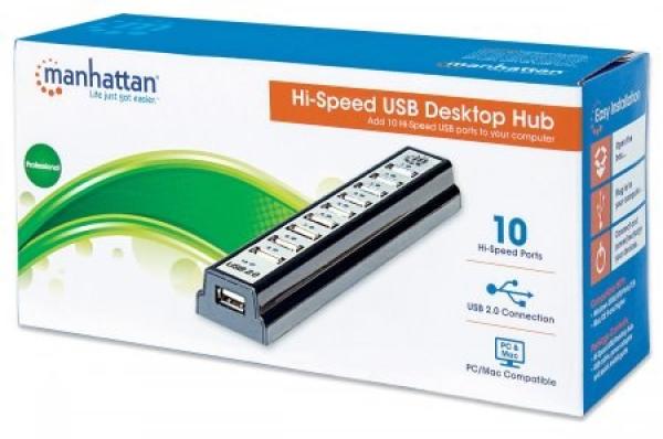 MANHATTAN Hi-Speed USB 2.0 Stolný rozbočovač,  10 portov6