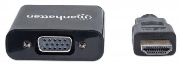 MANHATTAN Prevodník HDMI na VGA (HDMI samec na VGA samica, čierny, Polybag)1