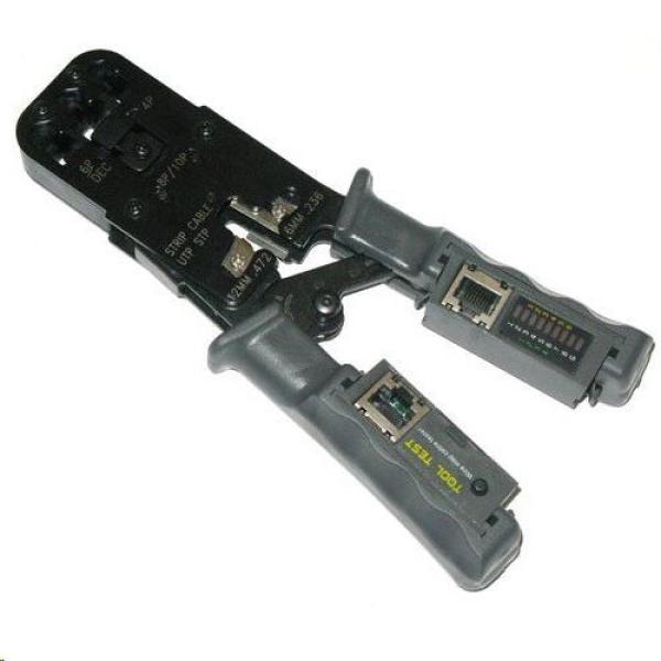 Kleště krimpovací PROFI+ s ráčnou pro konektory RJ11,  RJ12,  RJ45 s testerem a LED indikací0