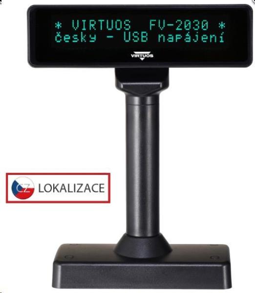 Virtuos VFD zákaznícky displej Virtuos FV-2030B 2x20 9mm,  USB,  čierny