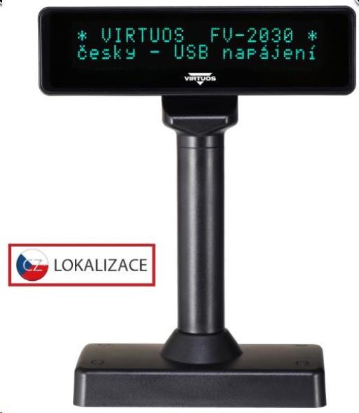 Virtuos VFD zákaznícky displej Virtuos FV-2030B 2x20 9mm, USB, čierny