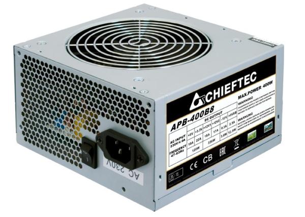 CHIEFTEC Value napájací zdroj,  APB-400B8,  400W,  ATX-12V V.2.3 ,  typ PS-2 s 12 cm ventilátorom,  aktívne PFC,  230 V