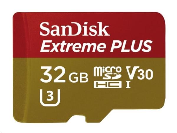 Karta SanDisk MicroSDHC 32GB Extreme PLUS (10MB/ s,  UHS-I V30,  Rescue Pro Deluxe) + adaptér2