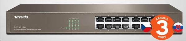 Tenda TEG1016D 16-portový gigabitový ethernetový prepínač,  10/ 100/ 1000 Mb/ s,  bez ventilátora,  montáž do racku