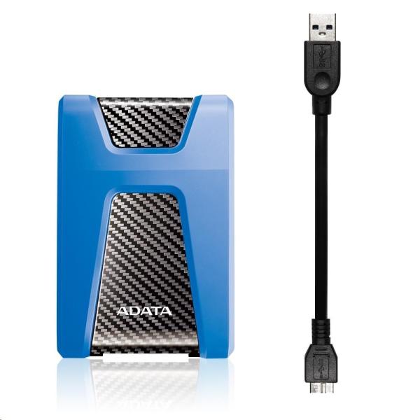 Externý pevný disk ADATA 1TB 2, 5" USB 3.1 DashDrive Durable HD650,  modrý (gumový,  odolný voči nárazom)3
