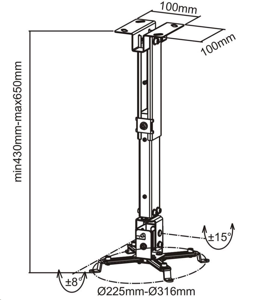 CONNECT IT Stropní držák projektoru P2 43-65cm, naklápěcí (±30°, max. 20kg)0 