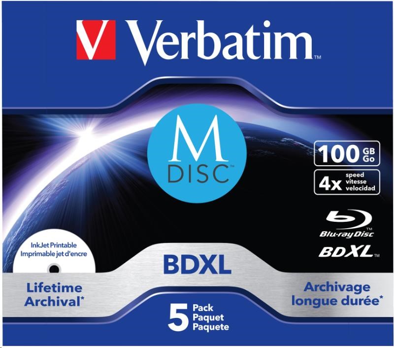 VERBATIM MDisc BDXL (5-pack)Jewel/ 4x/ 100GB0 