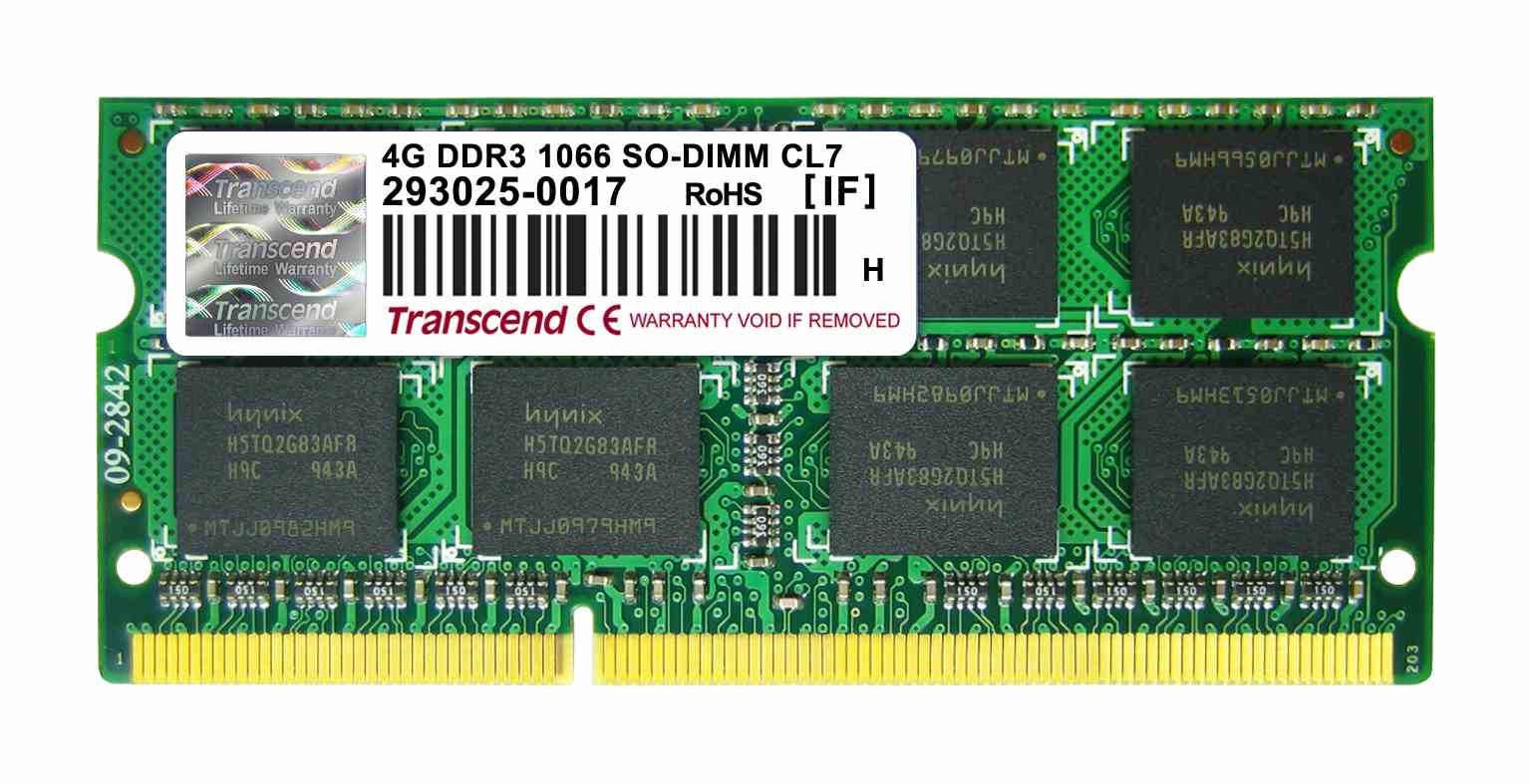 SODIMM DDR3 4GB 1066MHz TRANSCEND 2Rx8 CL7, maloobchod0 