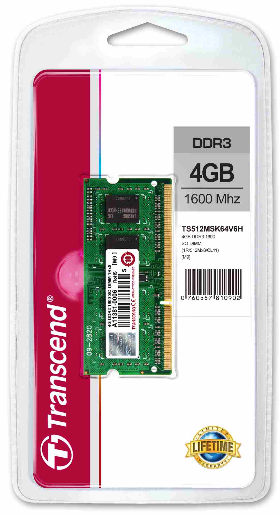 SODIMM DDR3 4GB 1600MHz TRANSCEND 1Rx8 CL113 