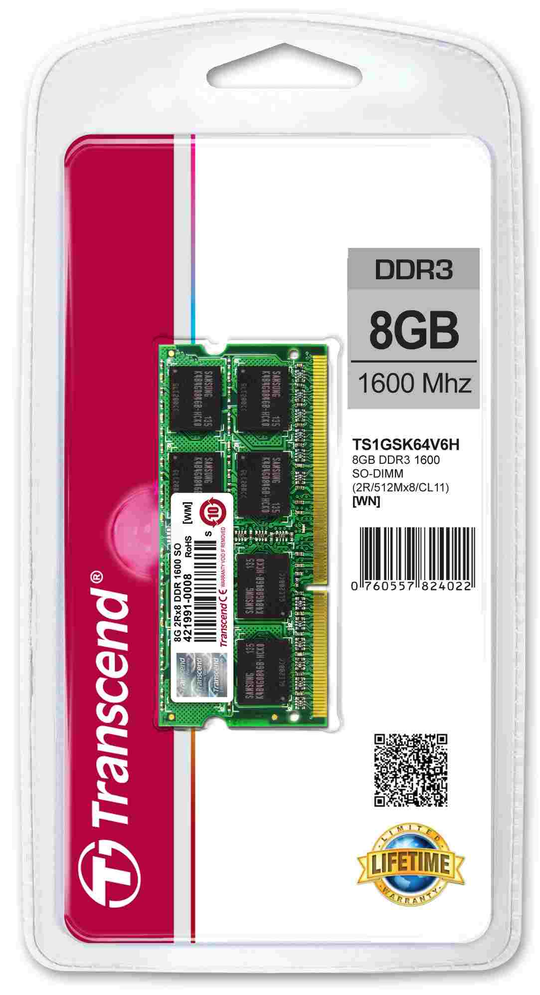 SODIMM DDR3 8GB 1600MHz TRANSCEND 2Rx8 CL113 