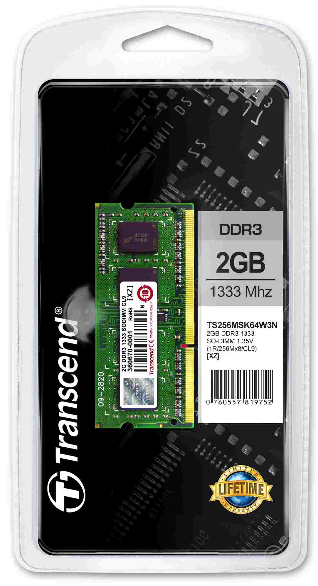 SODIMM DDR3L 2GB 1333MHz TRANSCEND 1Rx8 CL91 