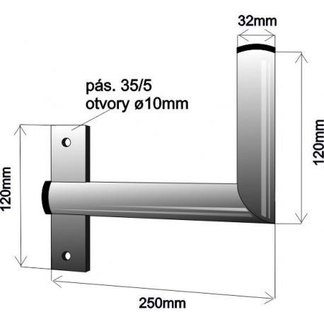 Držák antény na zeď u okna s pásem,  levé uchycení,  galvanický zinek,  délka 25cm,  průměr 3, 2cm1 