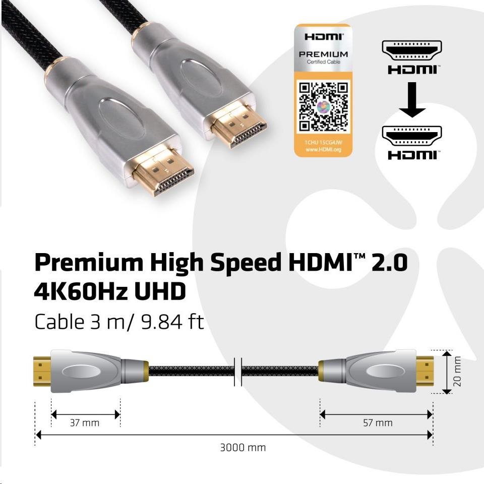 Club3D Kabel Certifikovaný HDMI Premium High Speed,  HDMI 2.0 4K60Hz UHD,  3m4 