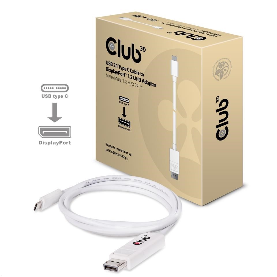 Adaptér Club3D USB 3.1 Typ C na DisplayPort 1.2 4K60Hz UHD 1, 2 m (M/ M)4 